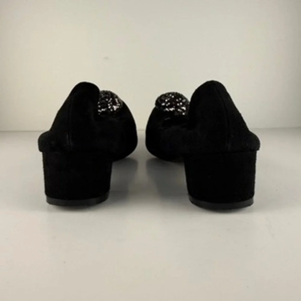 AGL Black Suede Flats 9 Leather Metal Rosette Flats Heel Ballet Minimal Office